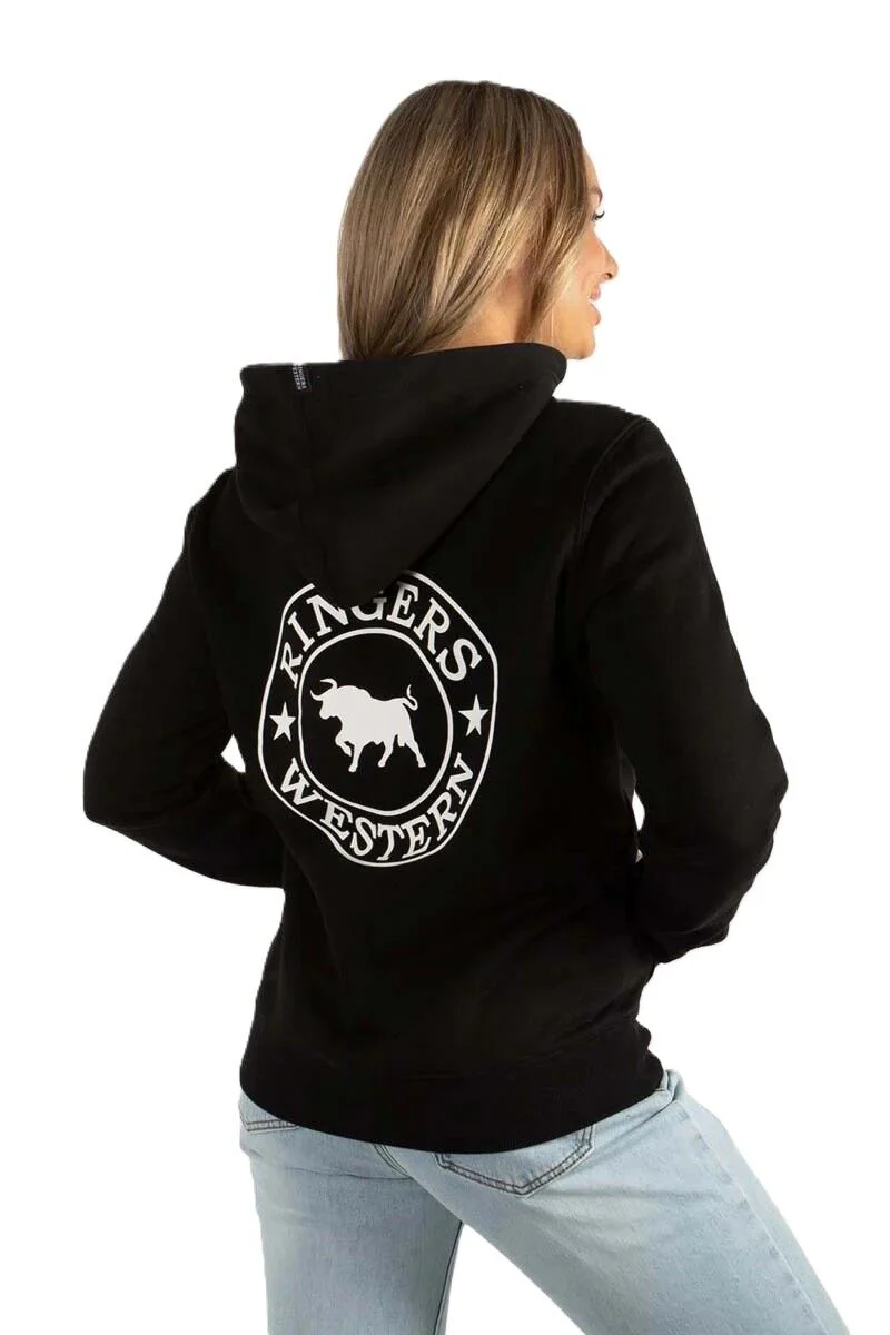Ringers Western Womens Signature Bull Pullover Hoodie (223074RW) Black with White Print