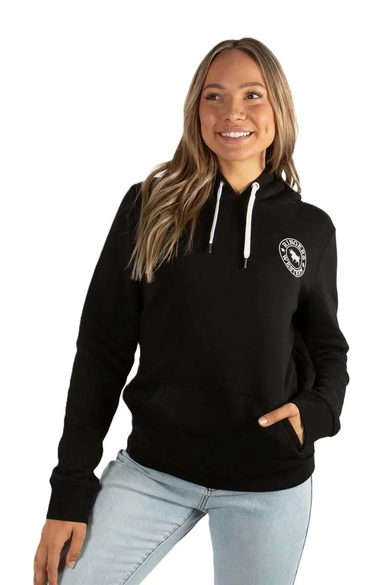 Ringers Western Womens Signature Bull Pullover Hoodie (223074RW) Black with White Print - Image 3