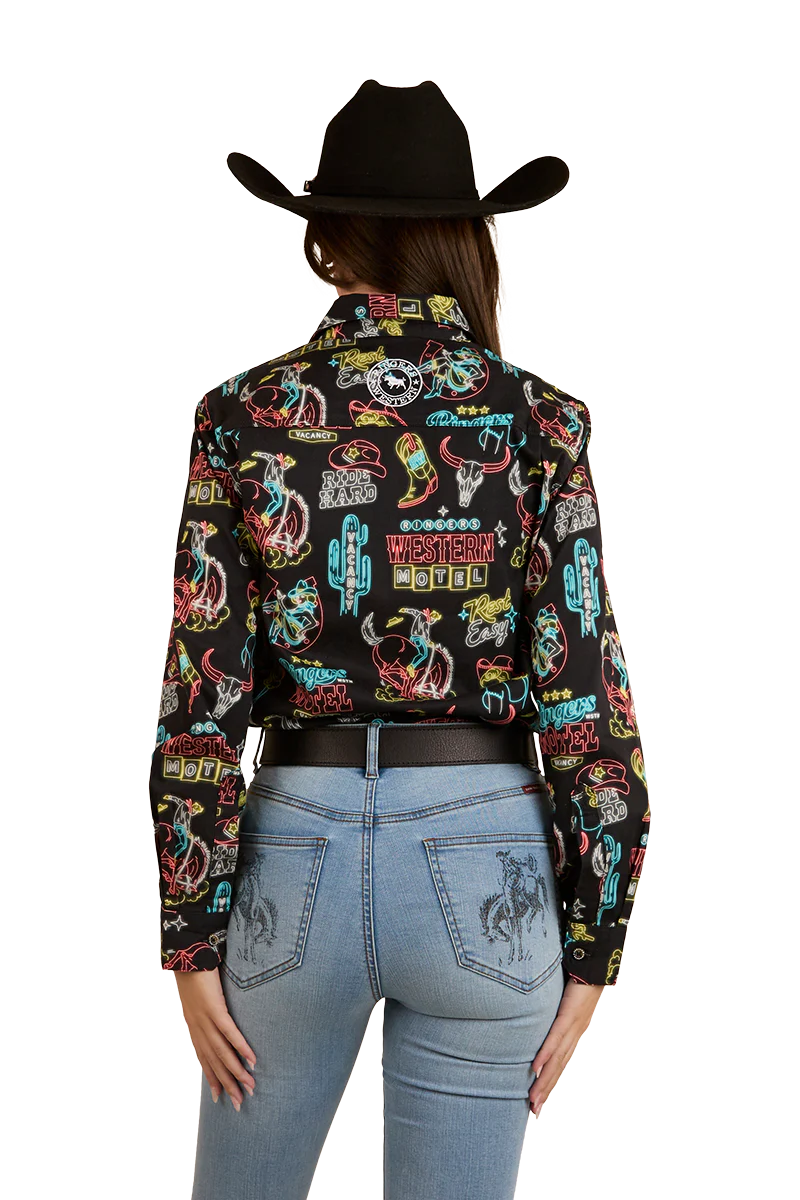 Ringers Western Womens The Dyno Limited Edition Full Button L/S Shirt (224105RW) Black/Multi - Image 4