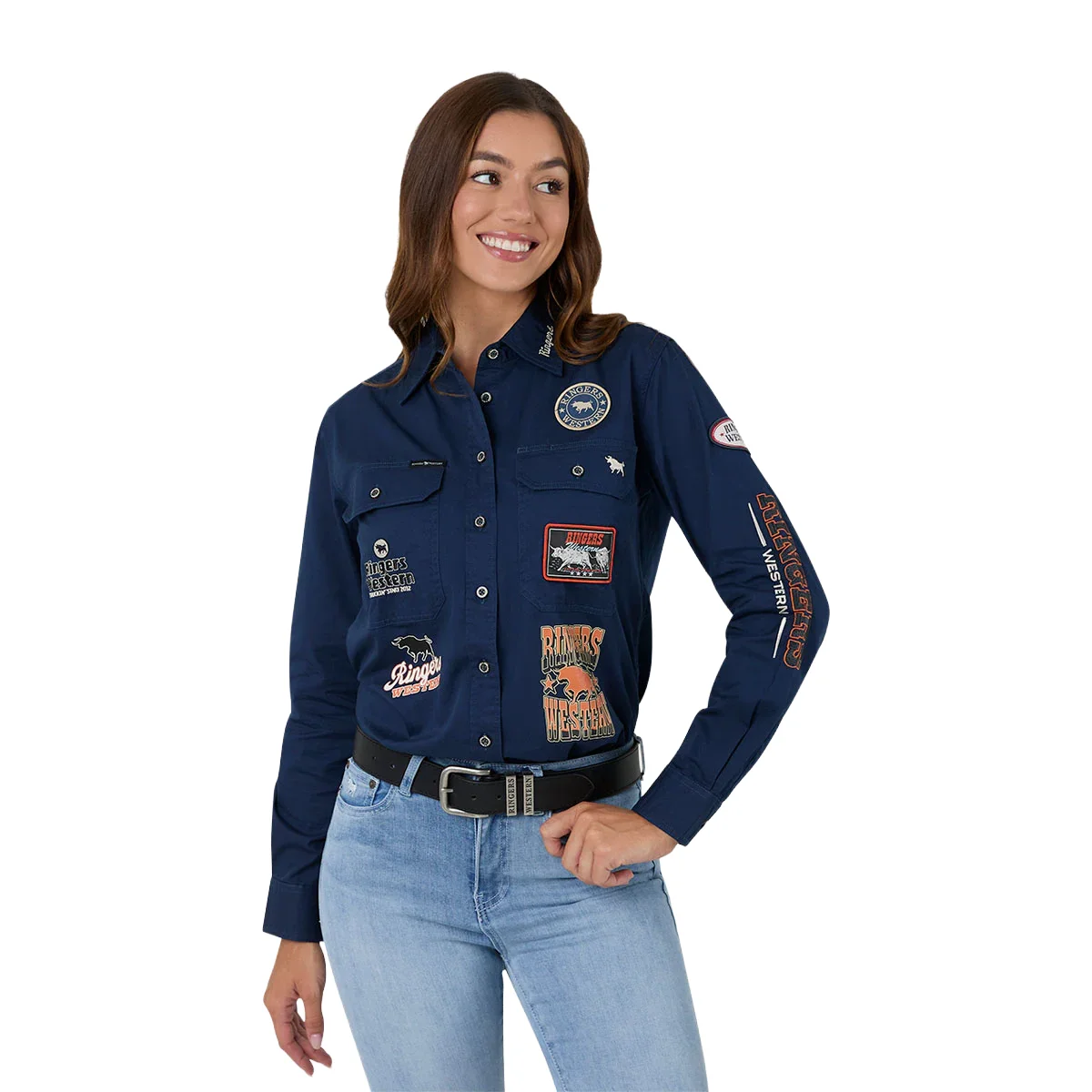 Ringers Western Womens Trail Blazer Full Button L/S Work Shirt (225073RW) Navy - Image 3