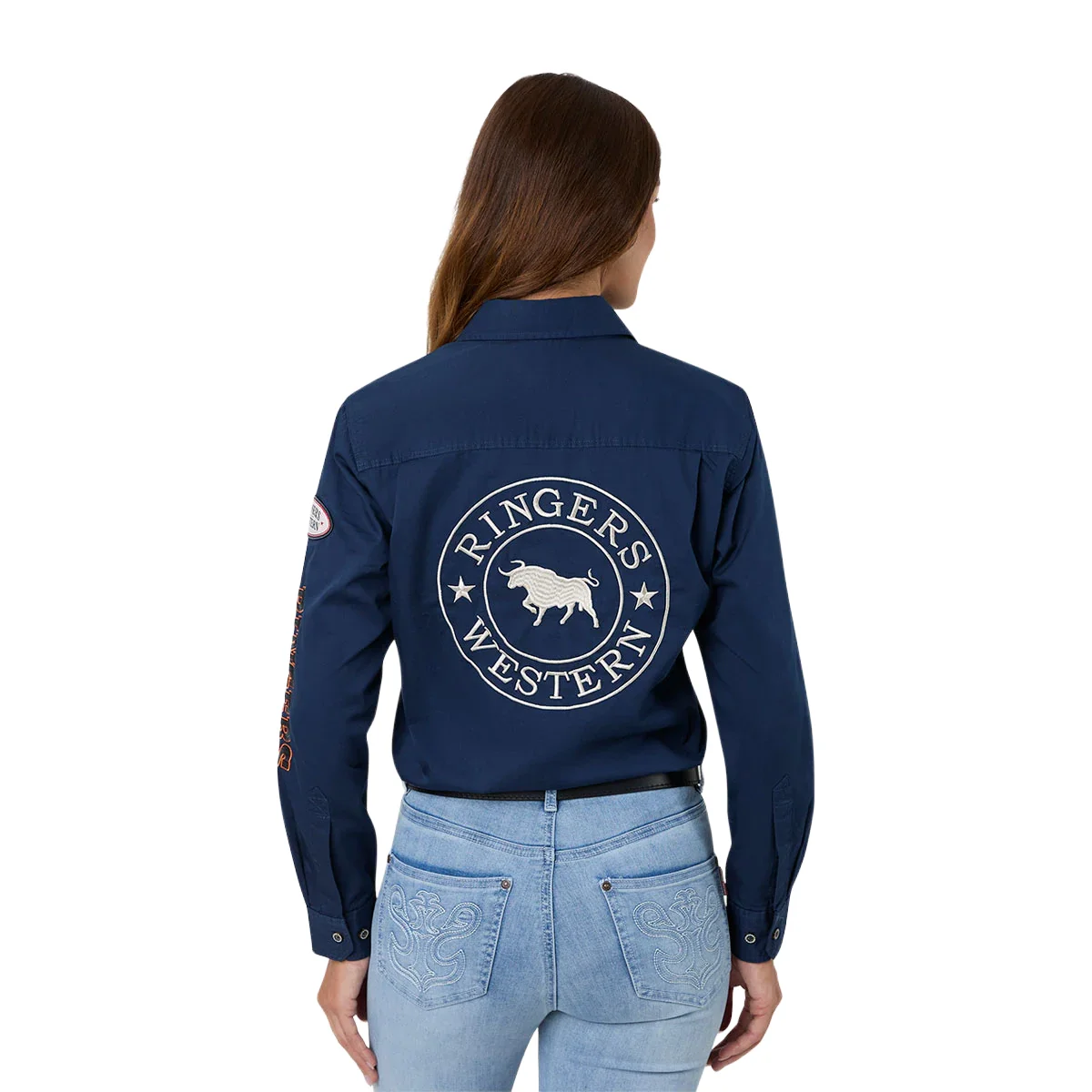 Ringers Western Womens Trail Blazer Full Button L/S Work Shirt (225073RW) Navy - Image 4