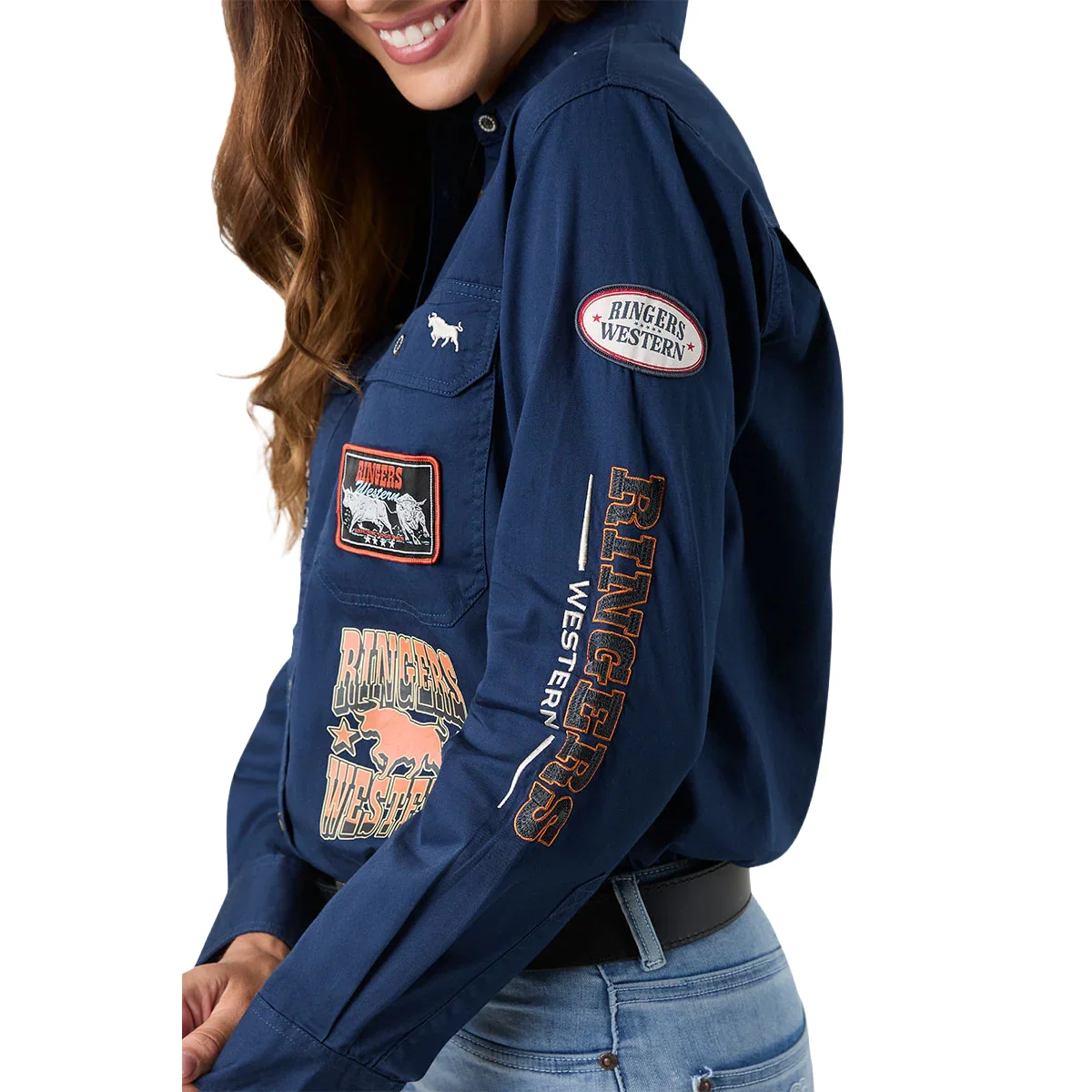 Ringers Western Womens Trail Blazer Full Button L/S Work Shirt (225073RW) Navy - Image 5