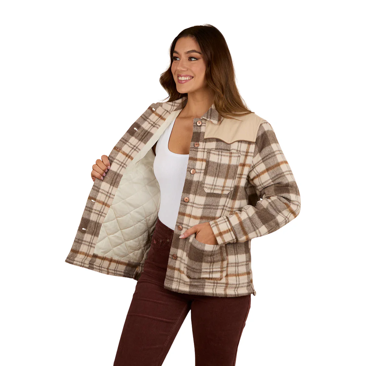 Ringers Western Womens Wildwood Western Check Jacket (225050RW) Off White/Brown - Image 2