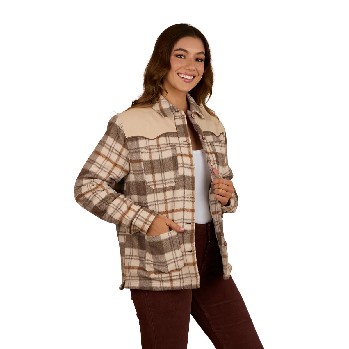 Ringers Western Womens Wildwood Western Check Jacket (225050RW) Off White/Brown - Image 3