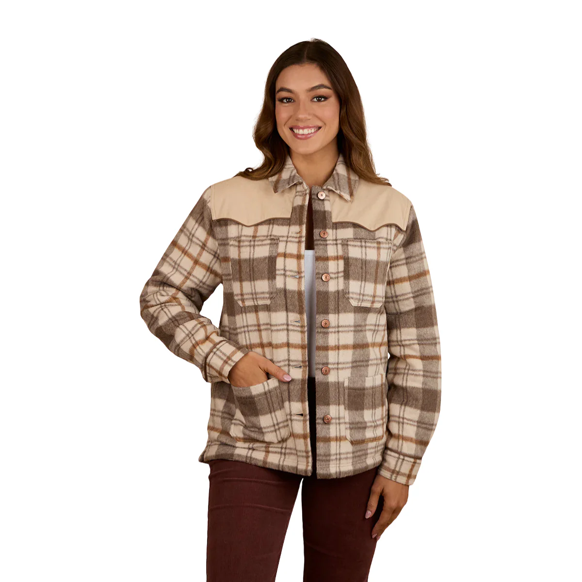 Ringers Western Womens Wildwood Western Check Jacket (225050RW) Off White/Brown - Image 4