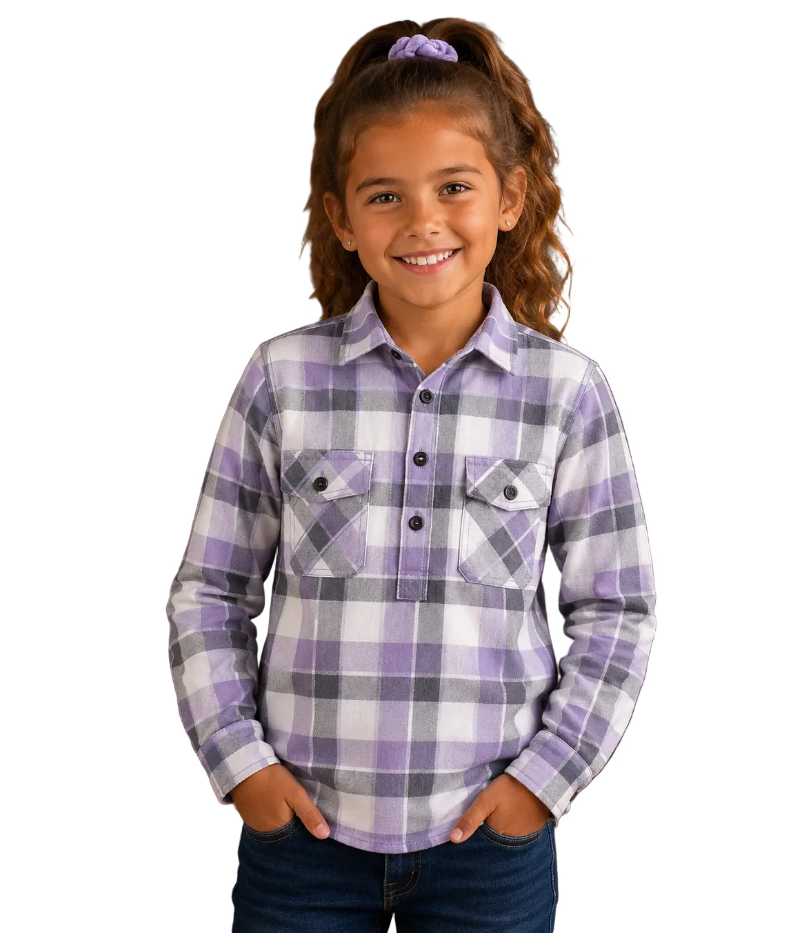 Ritemate Childrens Pilbara Closed Front L/S Flannelette Shirt (RM123KCF) Purple Rose/Grey/White