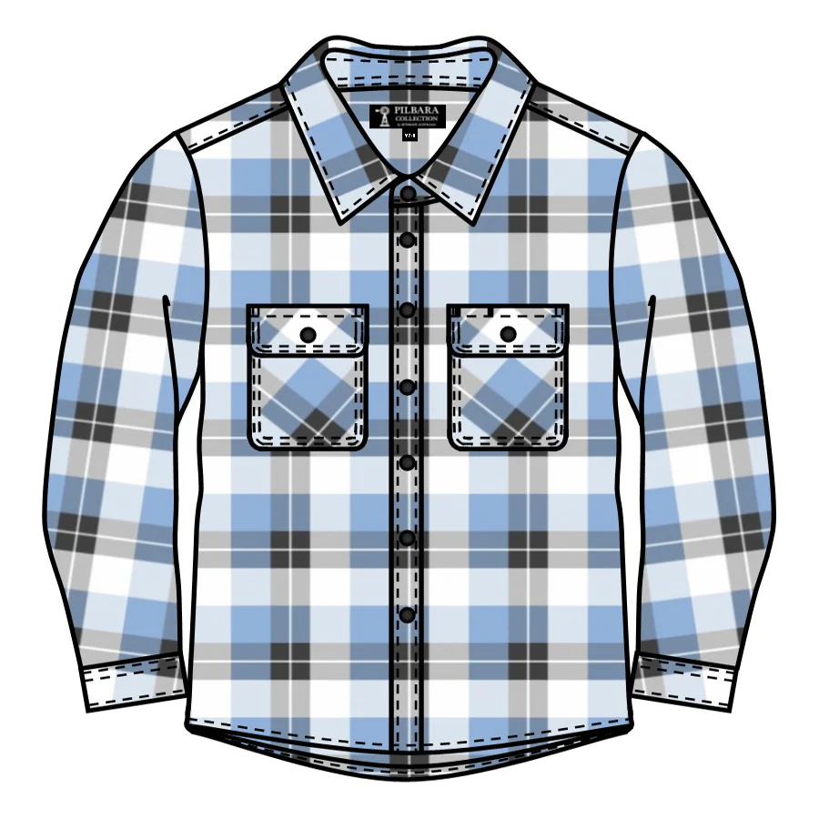 Ritemate Childrens Pilbara Open Front L/S Flannelette Shirt (RM123KOF) Cerulean/Grey/White - Image 2