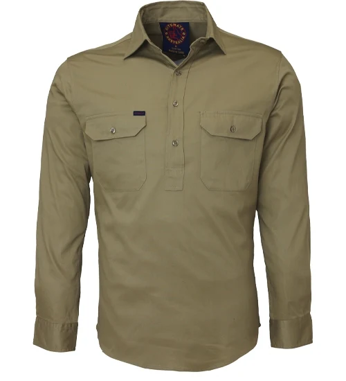 Ritemate Mens Closed Front Heavy Weight L/S Work Shirt (RM100CF) Khaki - Image 4