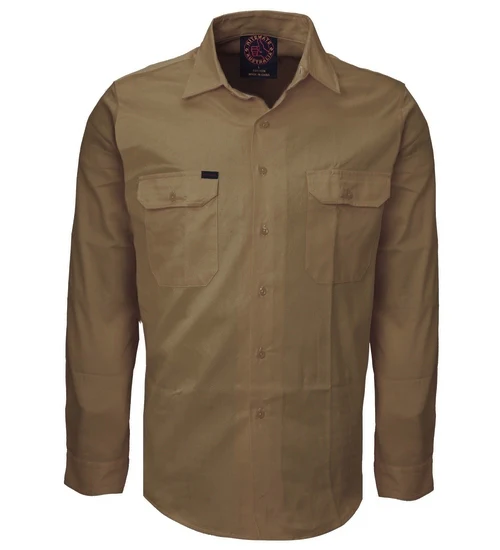 Ritemate Mens Open Front Heavy Weight L/S Work Shirt (RM1000) Khaki - Image 5