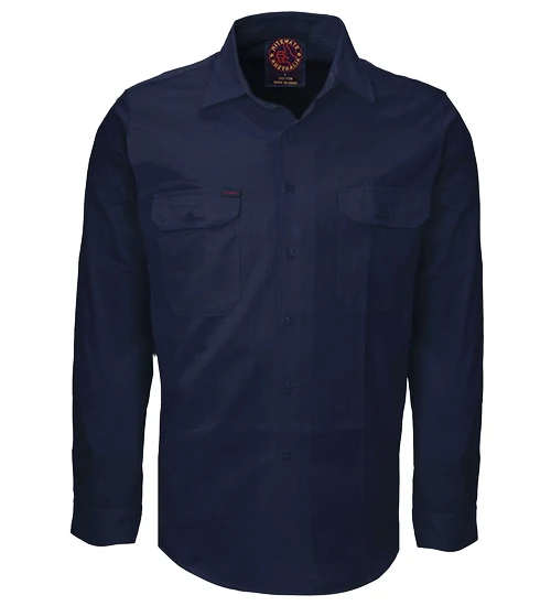 Ritemate Mens Open Front Heavy Weight L/S Work Shirt (RM1000) Navy - Image 7
