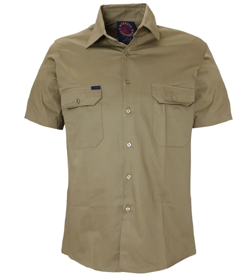 Ritemate Mens Open Front Heavy Weight S/S Work Shirt (RM1000S) Khaki