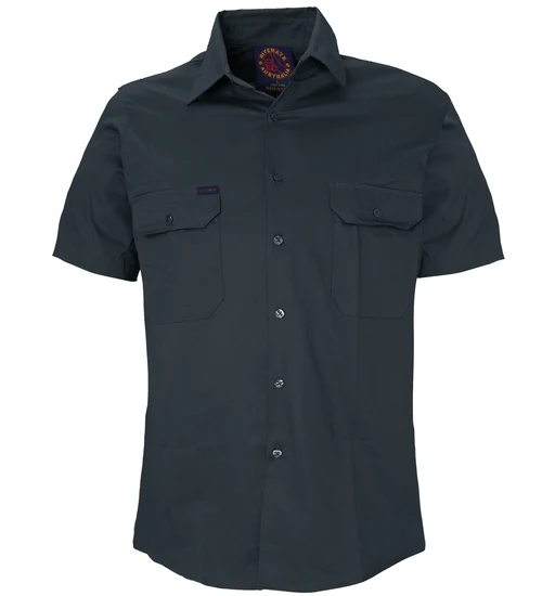 Ritemate Mens Open Front Heavy Weight S/S Work Shirt (RM1000S) Khaki - Image 2