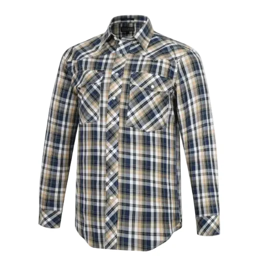 Ritemate Mens Pilbara Western Snap Button L/S Shirt (RMPW009) Brown/Navy/White