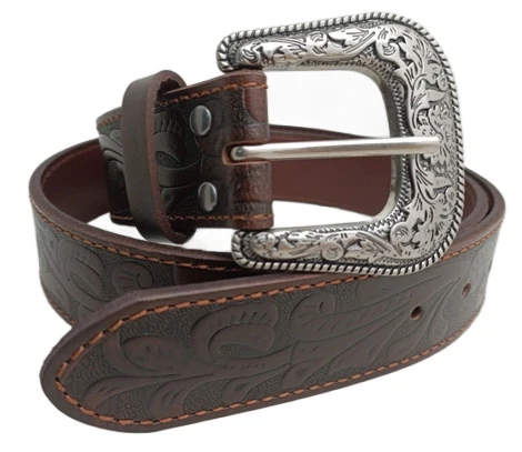 Ritemate Unisex Pilbara Western Dress Buckle Tooled Leather Belt (RMPW004) Dark Brown