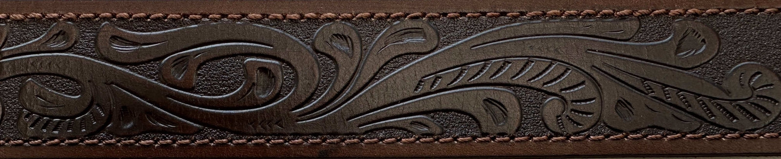 Ritemate Unisex Pilbara Western Oval Buckle Tooled Leather Belt (RMPW005) Dark Brown - Image 3
