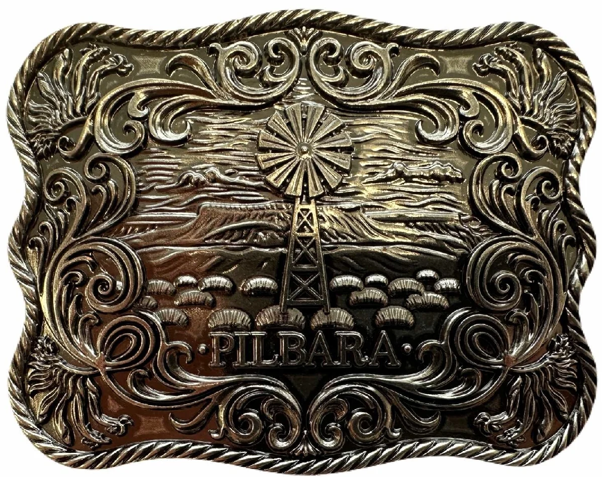 Ritemate Unisex Pilbara Western Rodeo Buckle Tooled Leather Belt (RMPW003) Dark Brown - Image 2