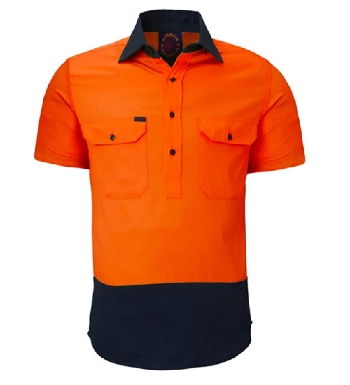 Ritemate Unisex Two Tone Closed Front S/S Work Shirt (RM105CFS) Orange/Navy