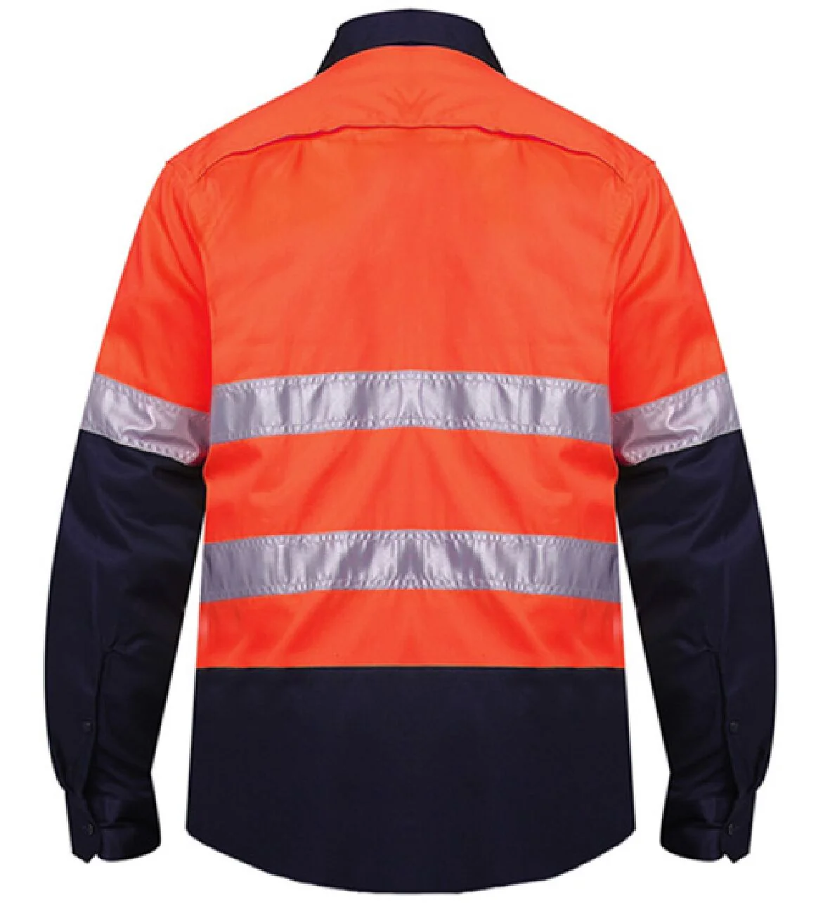 Ritemate Unisex Vented Open Front Lightweight L/S Work Shirt with Reflective Tape (RM107V2R) Orange/Navy - Image 2