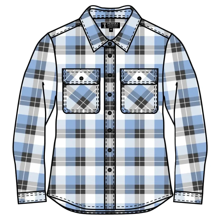 Ritemate Womens Pilbara Open Front L/S Flannelette Shirt (RM123W) Cerulean/Grey/White - Image 2