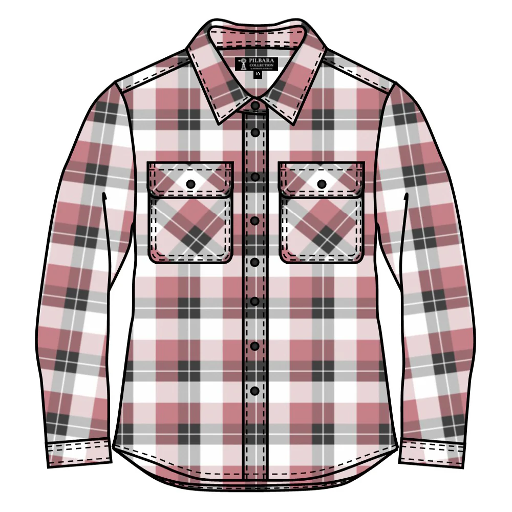 Ritemate Womens Pilbara Open Front L/S Flannelette Shirt (RM123W) Dusty Pink/Grey/White - Image 2