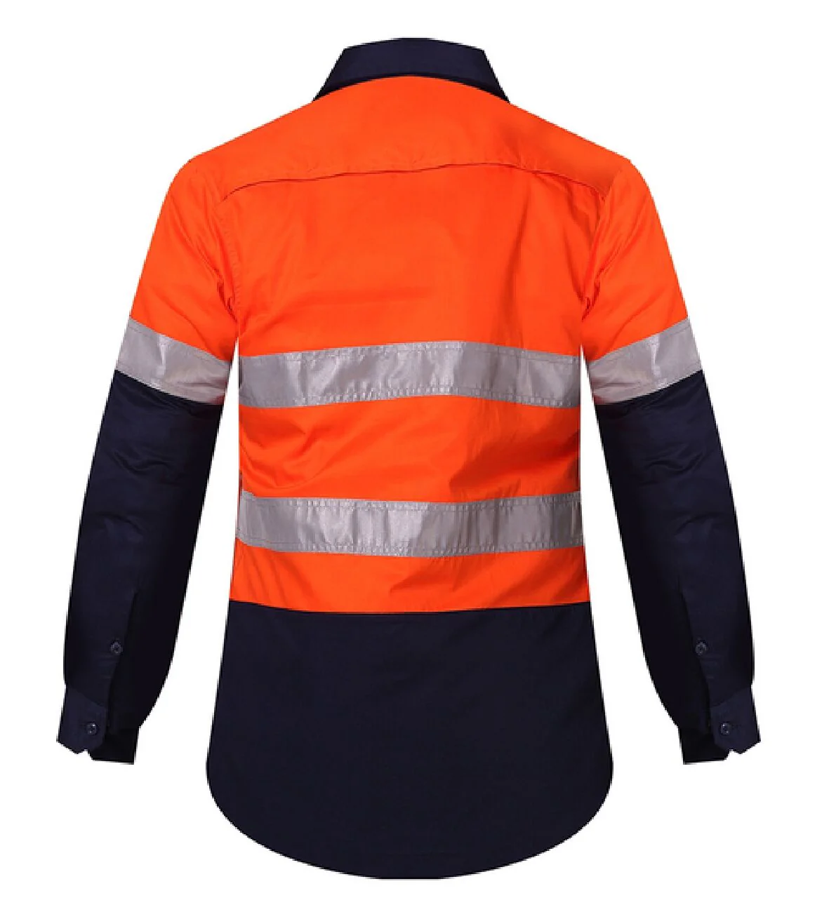 Ritemate Womens Two Tone Vented Closed Front L/S Work Shirt with Reflective Tape (RM208V2R) Orange/Navy - Image 2