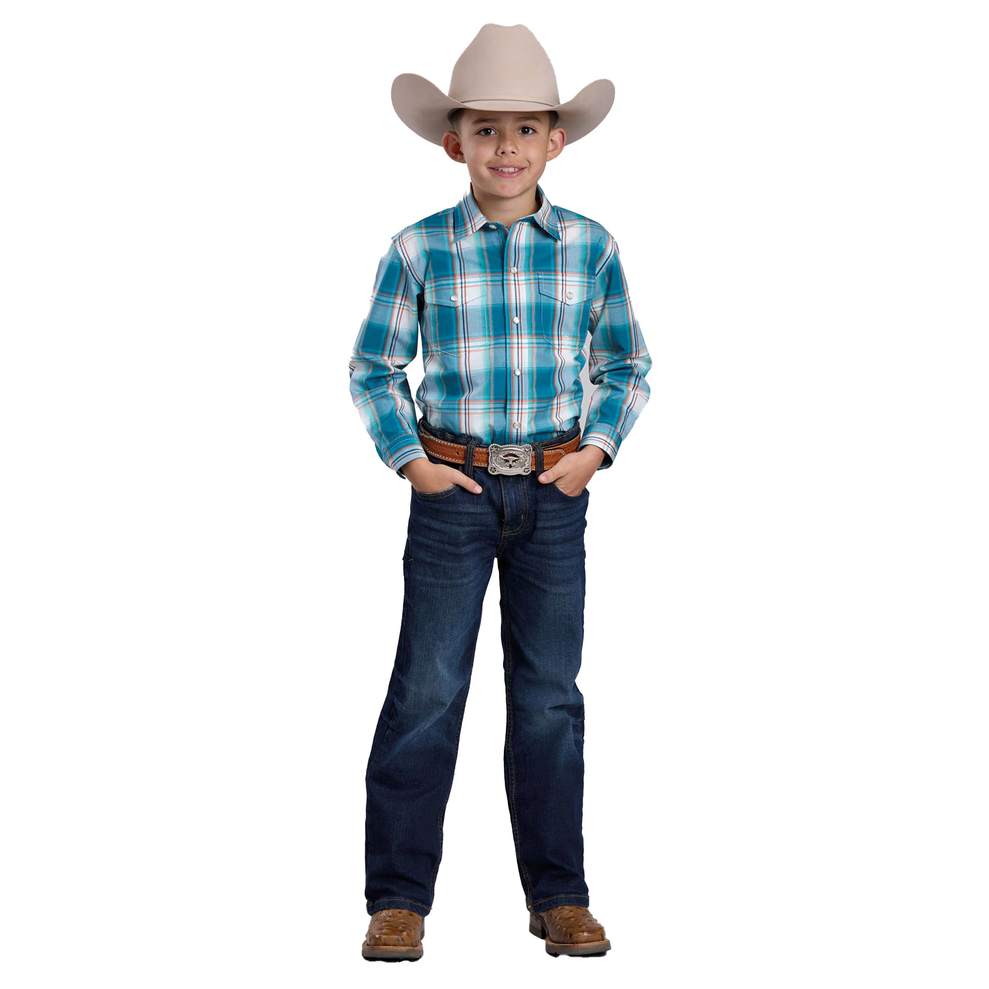 Roper Boys Amarillo Collection L/S Shirt (30278021) Plaid Blue - Image 2