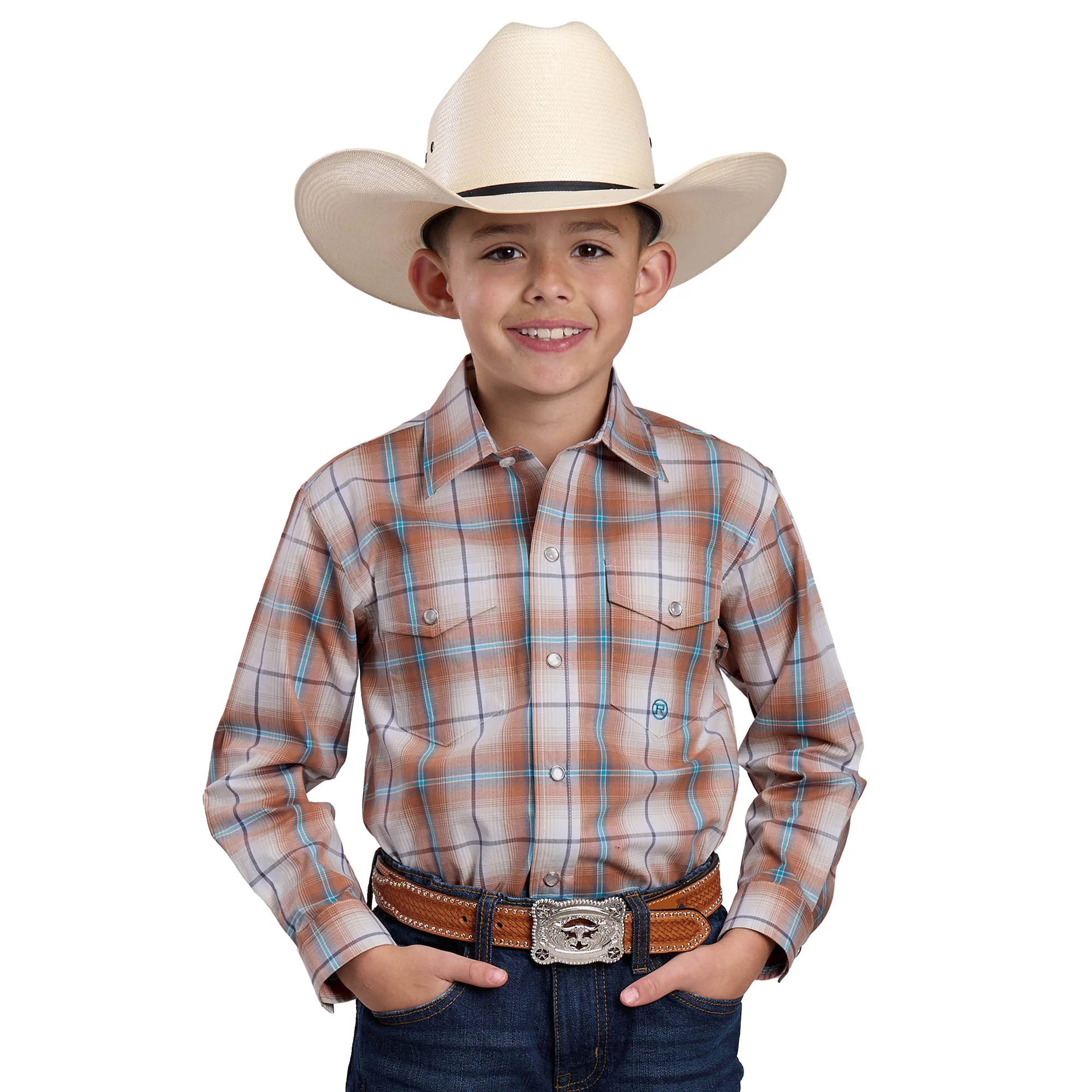 Roper Boys Amarillo Collection L/S Shirt (30278320) Plaid Rust