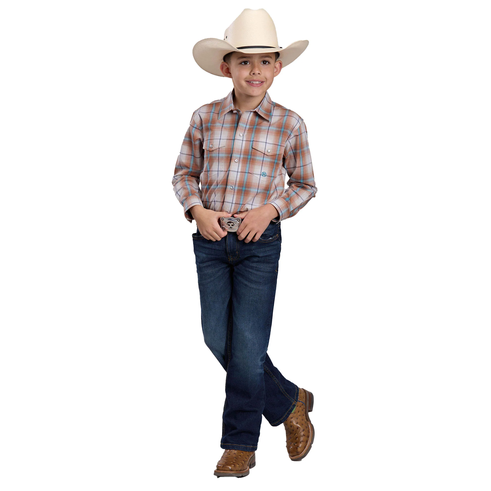 Roper Boys Amarillo Collection L/S Shirt (30278320) Plaid Rust - Image 2
