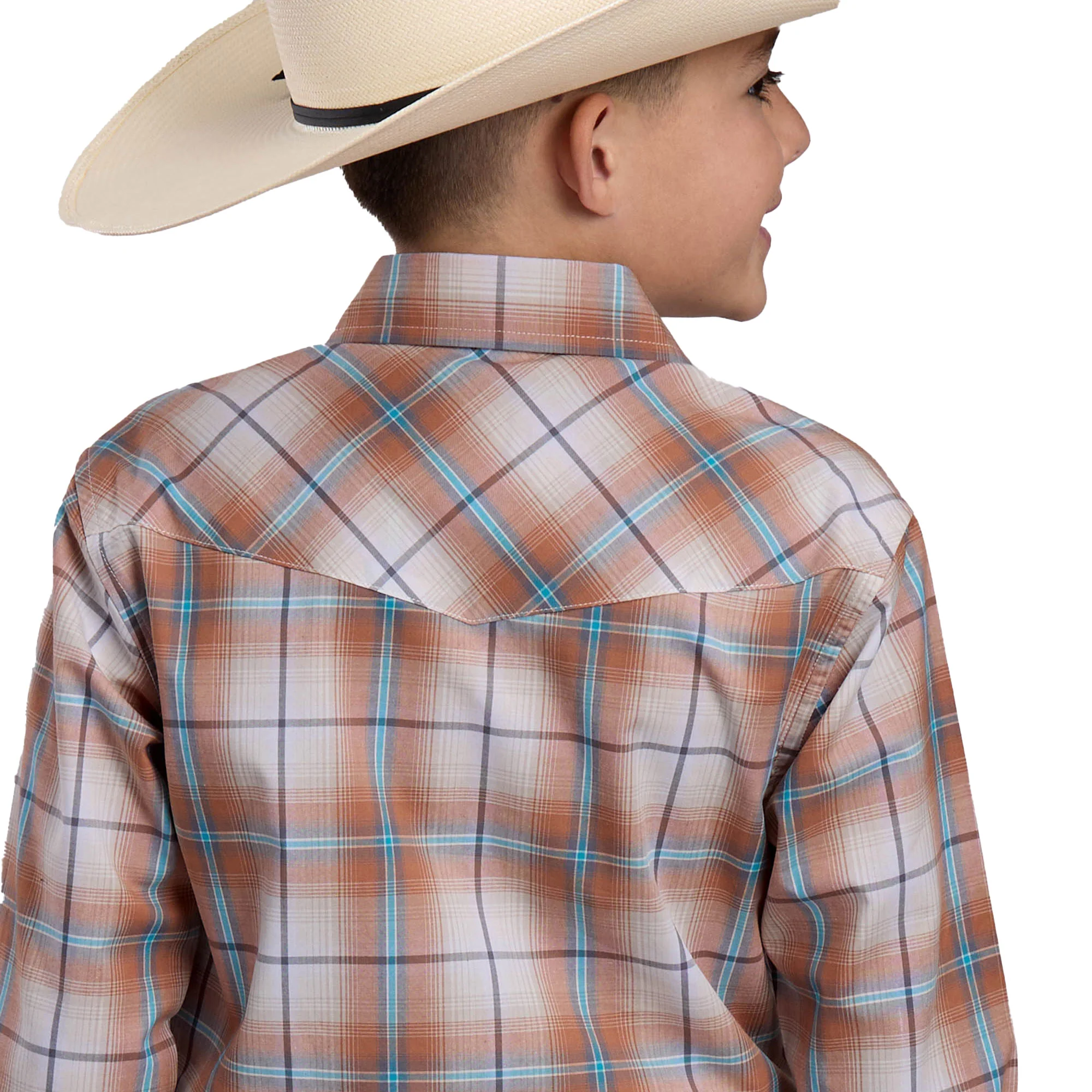 Roper Boys Amarillo Collection L/S Shirt (30278320) Plaid Rust - Image 3