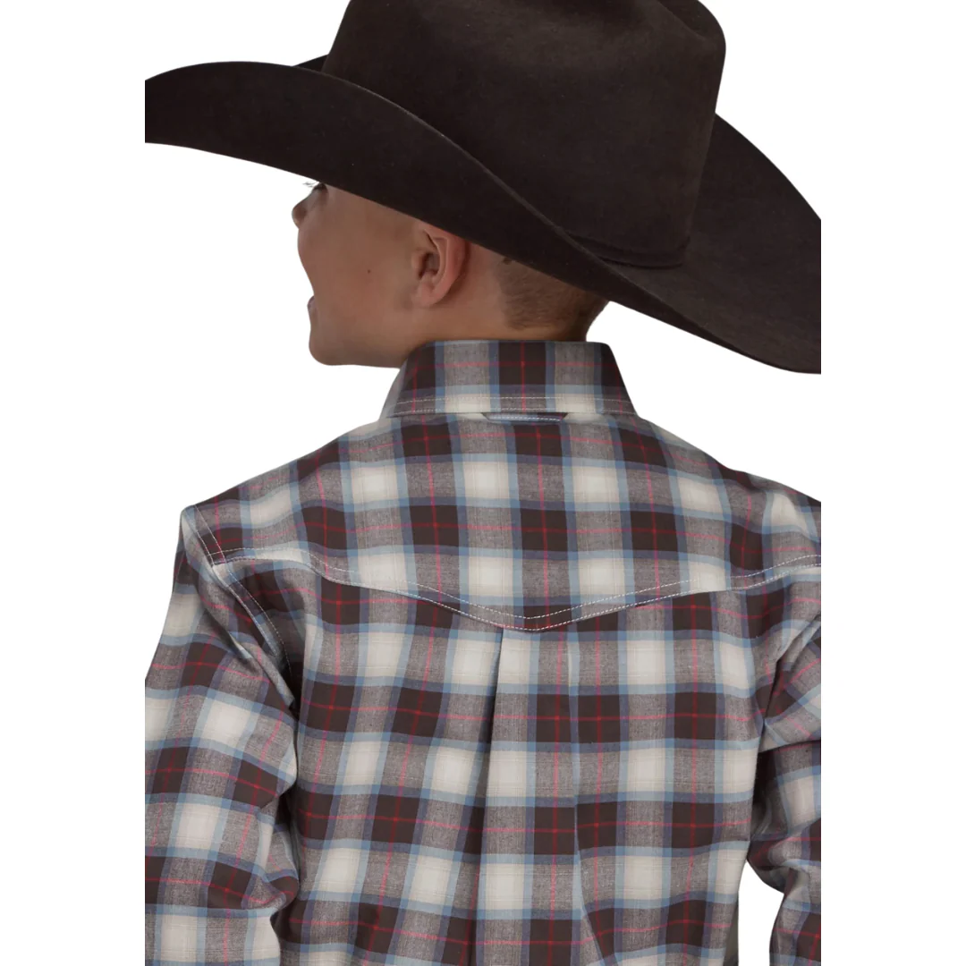 Roper Boys Amarillo Collection L/S Shirt (30378700) Plaid Brown - Image 2