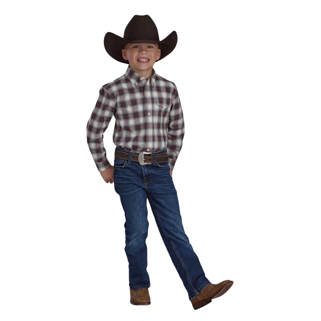 Roper Boys Amarillo Collection L/S Shirt (30378700) Plaid Brown - Image 3