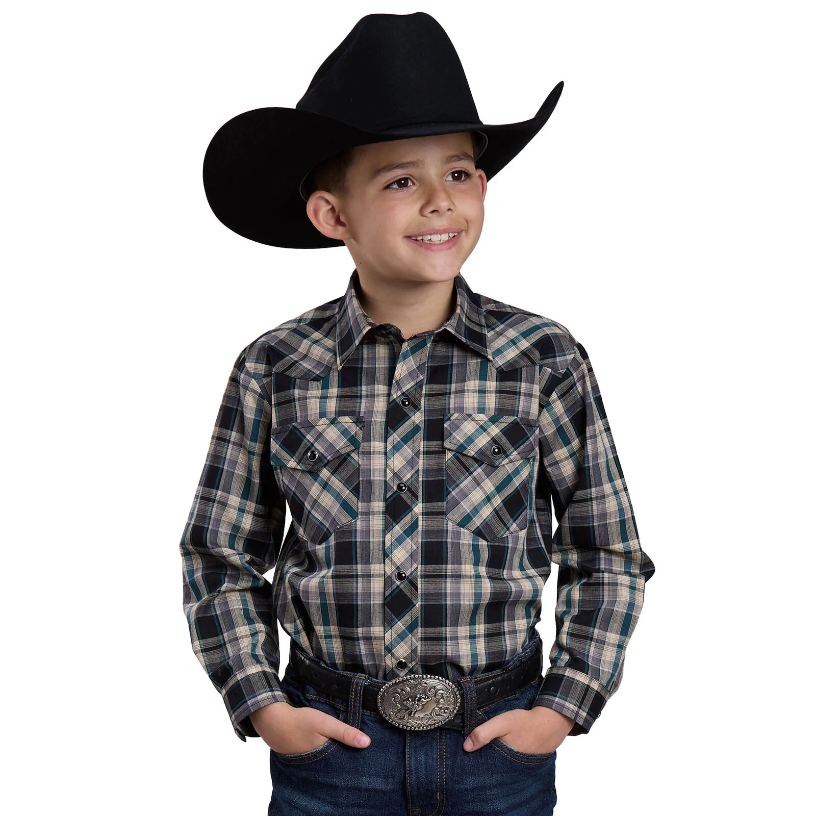 Roper Boys Karman Classic 55/45 Collection L/S Shirt (30101078) Plaid Green
