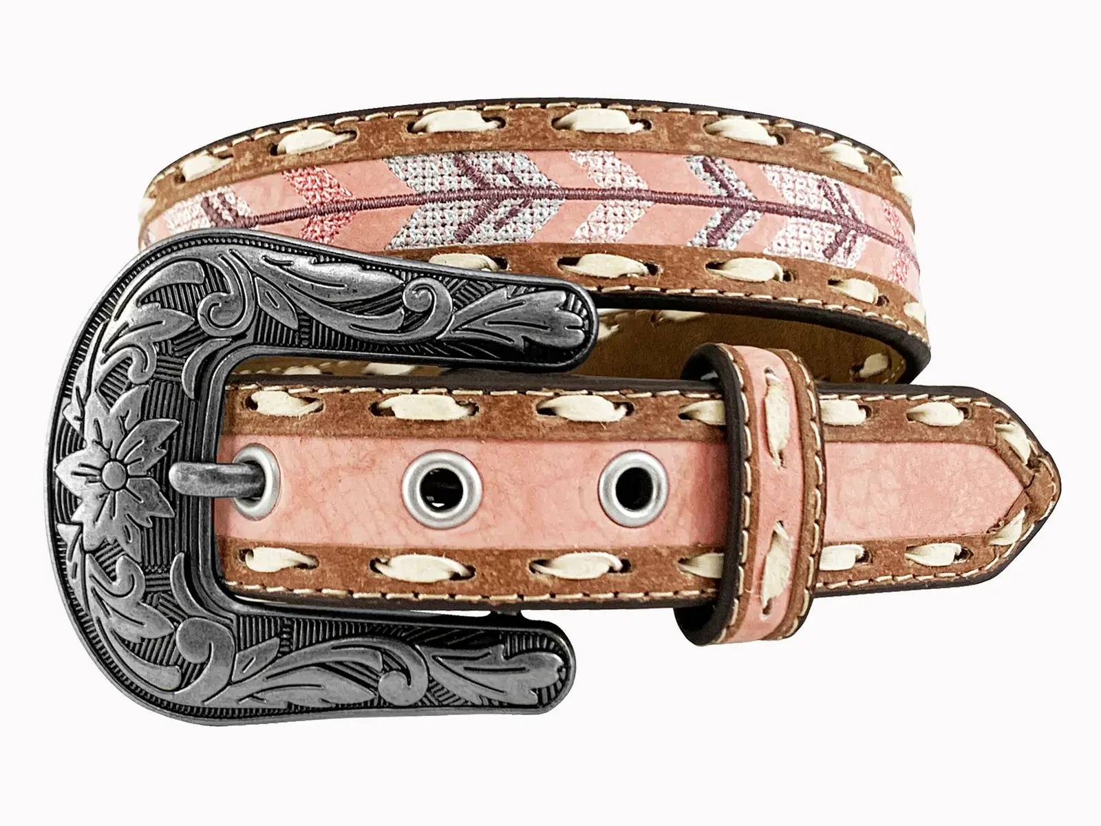 Roper Girls 1.1/4" Manmade Leather Belt (9715300) Pink/Embroidered Arrows