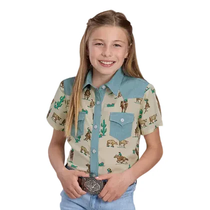 Roper Girls Five Star Collection S/S Shirt (81590100) Print White [SD]