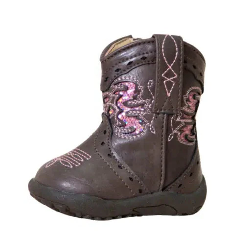 Roper Infants Cowbaby Lexi Western Boots (16901998) Chocolate/Pink Glitter [SD]