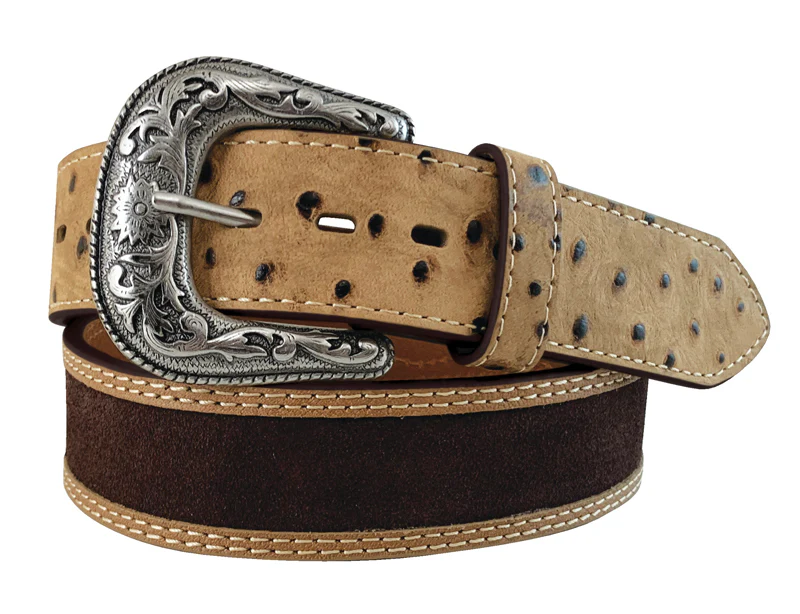 Roper Mens 1.1/2" Safari Ostrich Genuine Leather Belt (8670500) Cognac/Brown