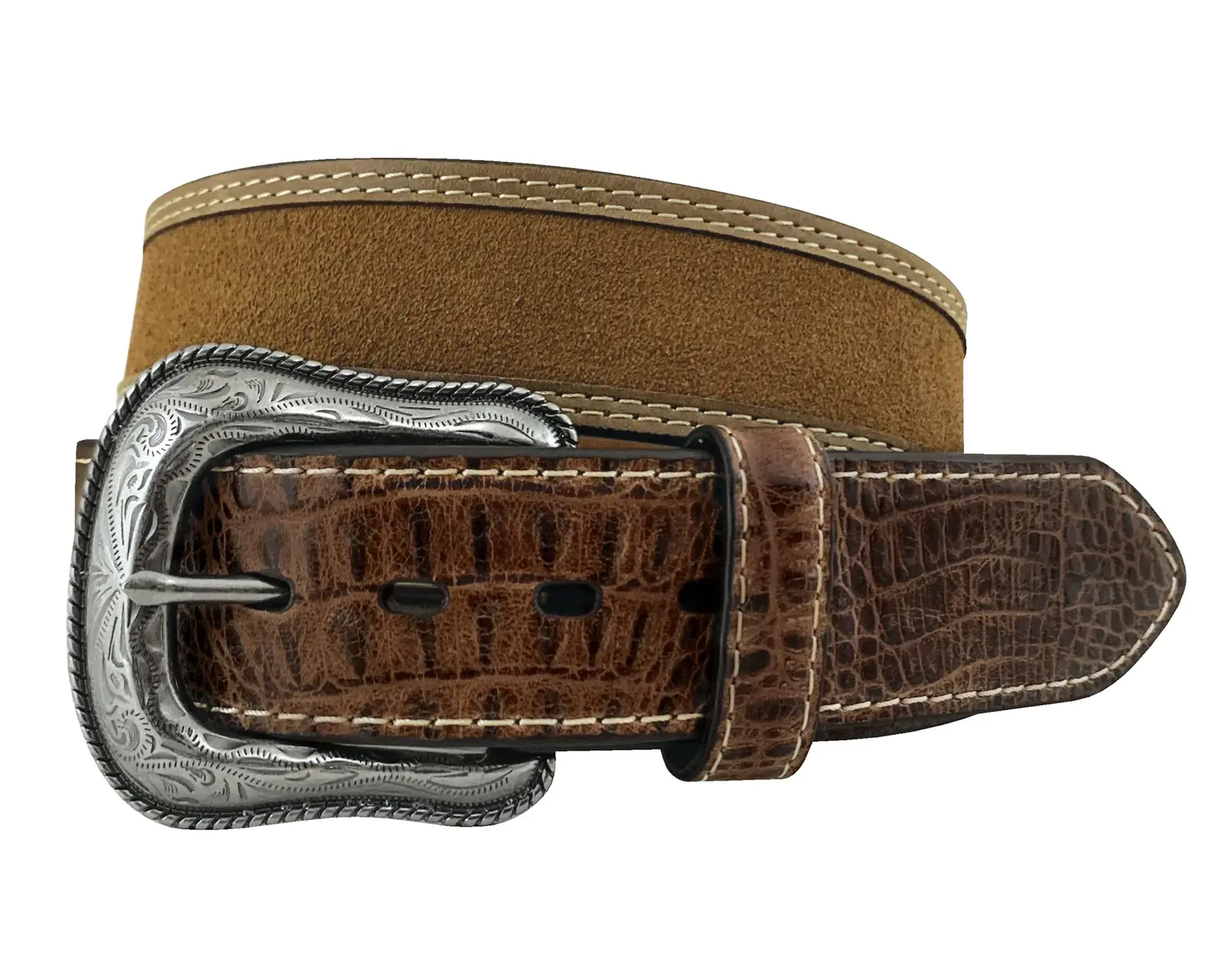 Roper Mens 1.1/2" Suede Leather Tuscan Bambino Tabs Belt (8665500T) Cognac/Tan [SD]