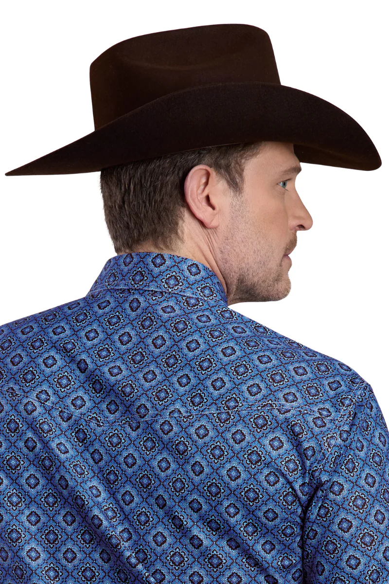 Roper Mens Amarillo Collection L/S Print Shirt (01225023) Print Blue - Image 3