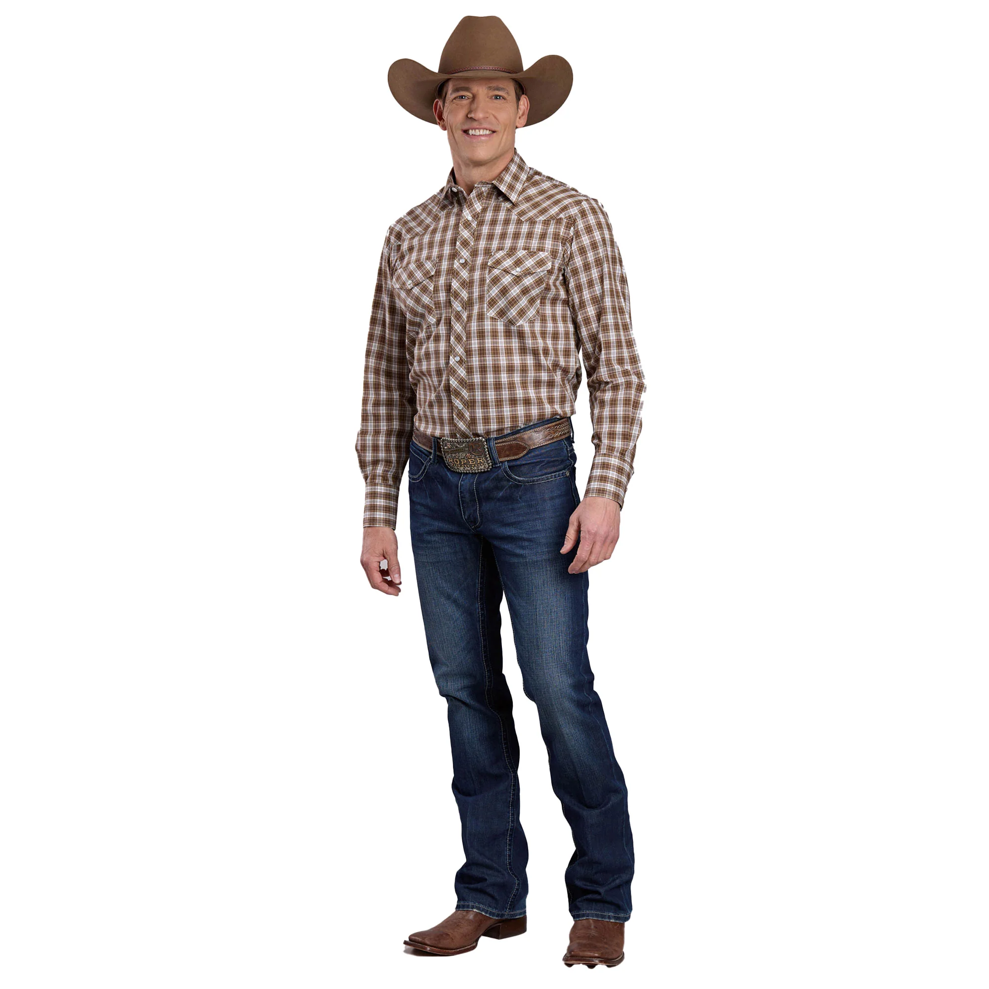 Roper Mens Karman Classic 55/45 Collection L/S Shirt (01101027) Plaid Brown - Image 2