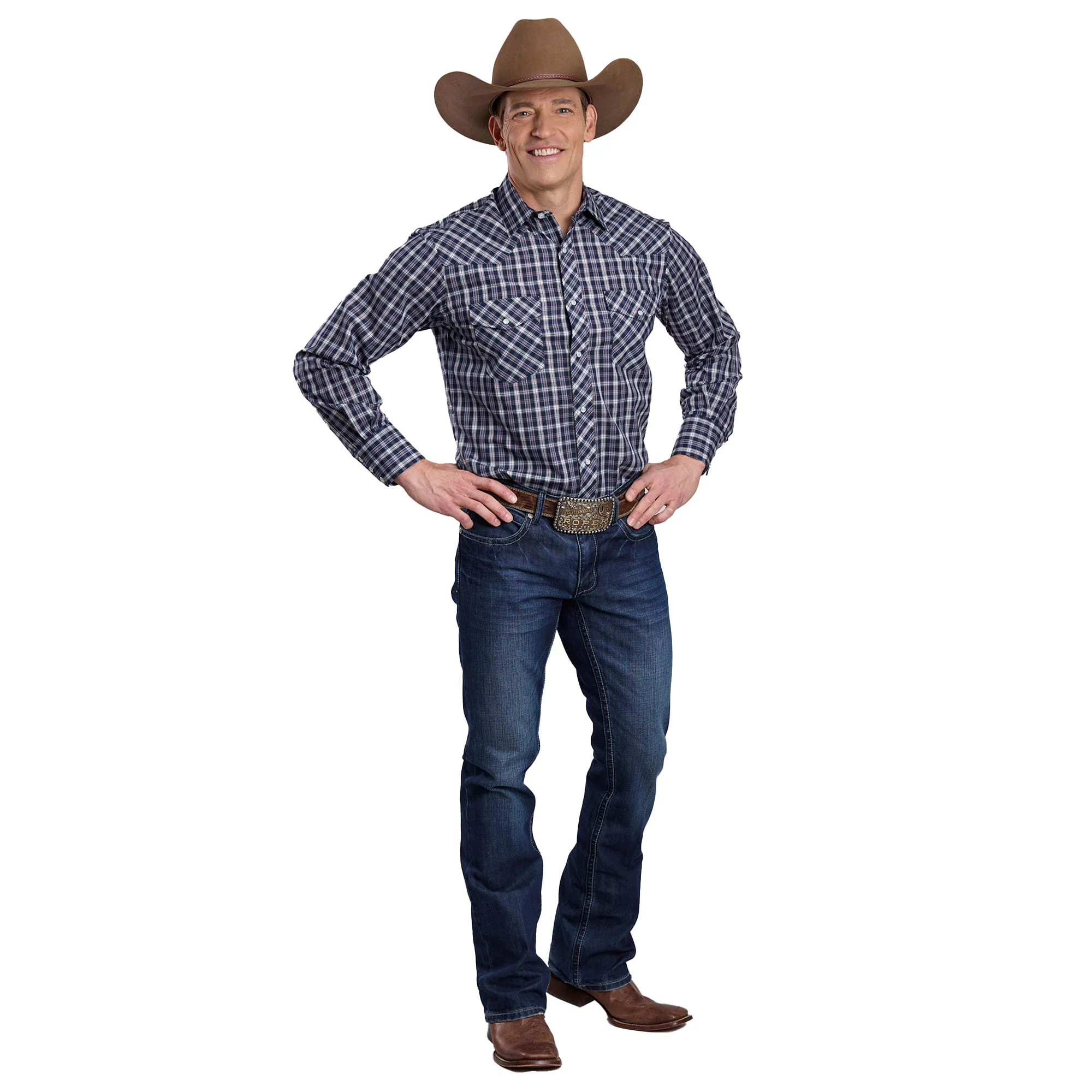Roper Mens Karman Classic 55/45 Collection L/S Shirt (01101222) Plaid Blue - Image 2