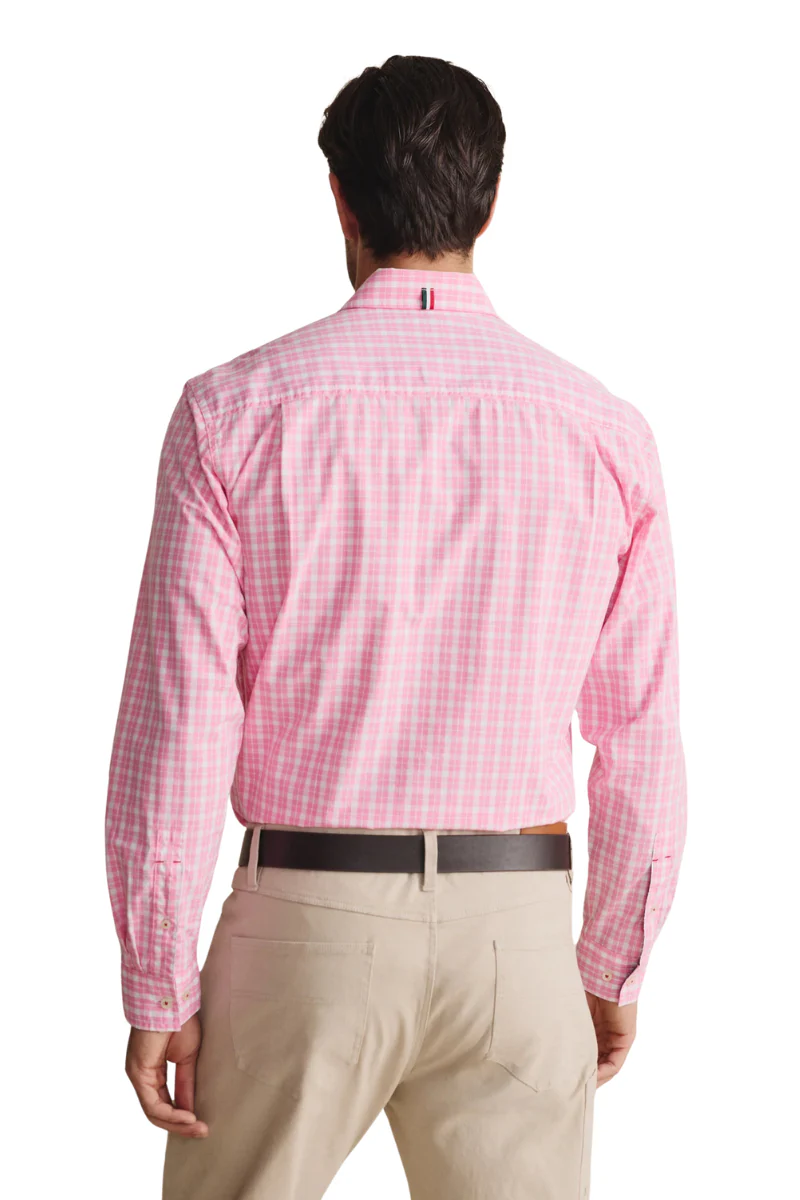 S.Kidman Mens Aberdeen Full Button L/S Dress Shirt (1SHM00081) Pale Pink Check - Image 4