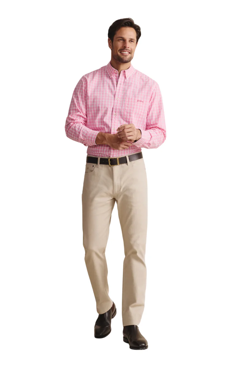 S.Kidman Mens Aberdeen Full Button L/S Dress Shirt (1SHM00081) Pale Pink Check - Image 5