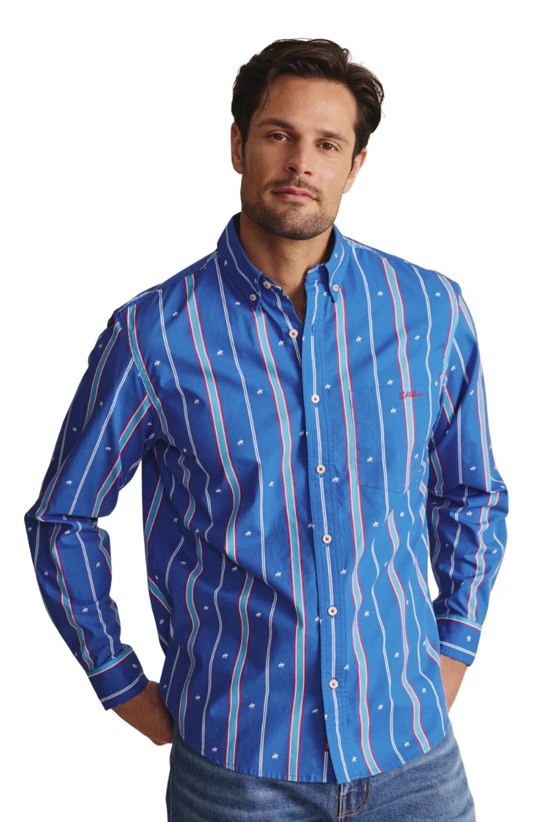 S.Kidman Mens Aberdeen Full Button L/S Print Shirt (1SHM00079) Mid Blue