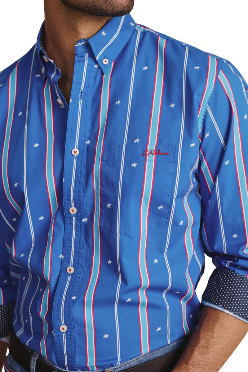 S.Kidman Mens Aberdeen Full Button L/S Print Shirt (1SHM00079) Mid Blue - Image 2