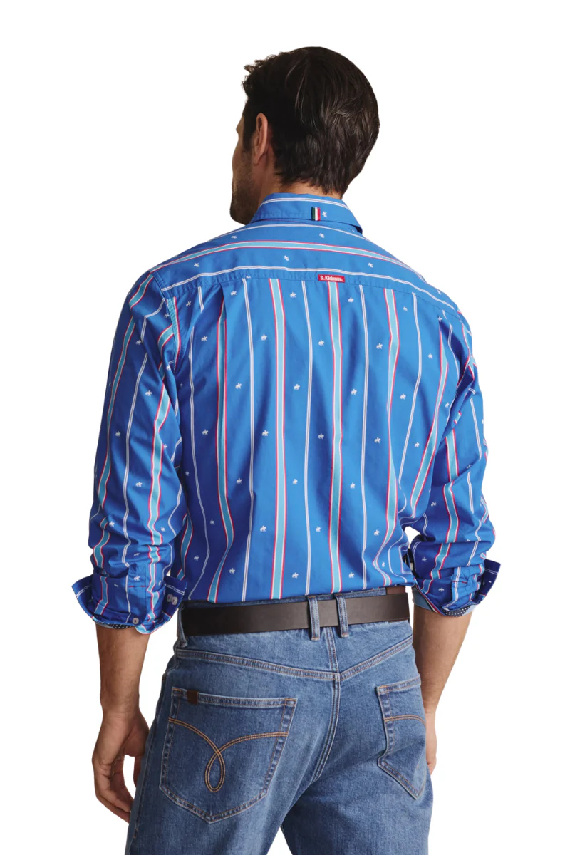S.Kidman Mens Aberdeen Full Button L/S Print Shirt (1SHM00079) Mid Blue - Image 3