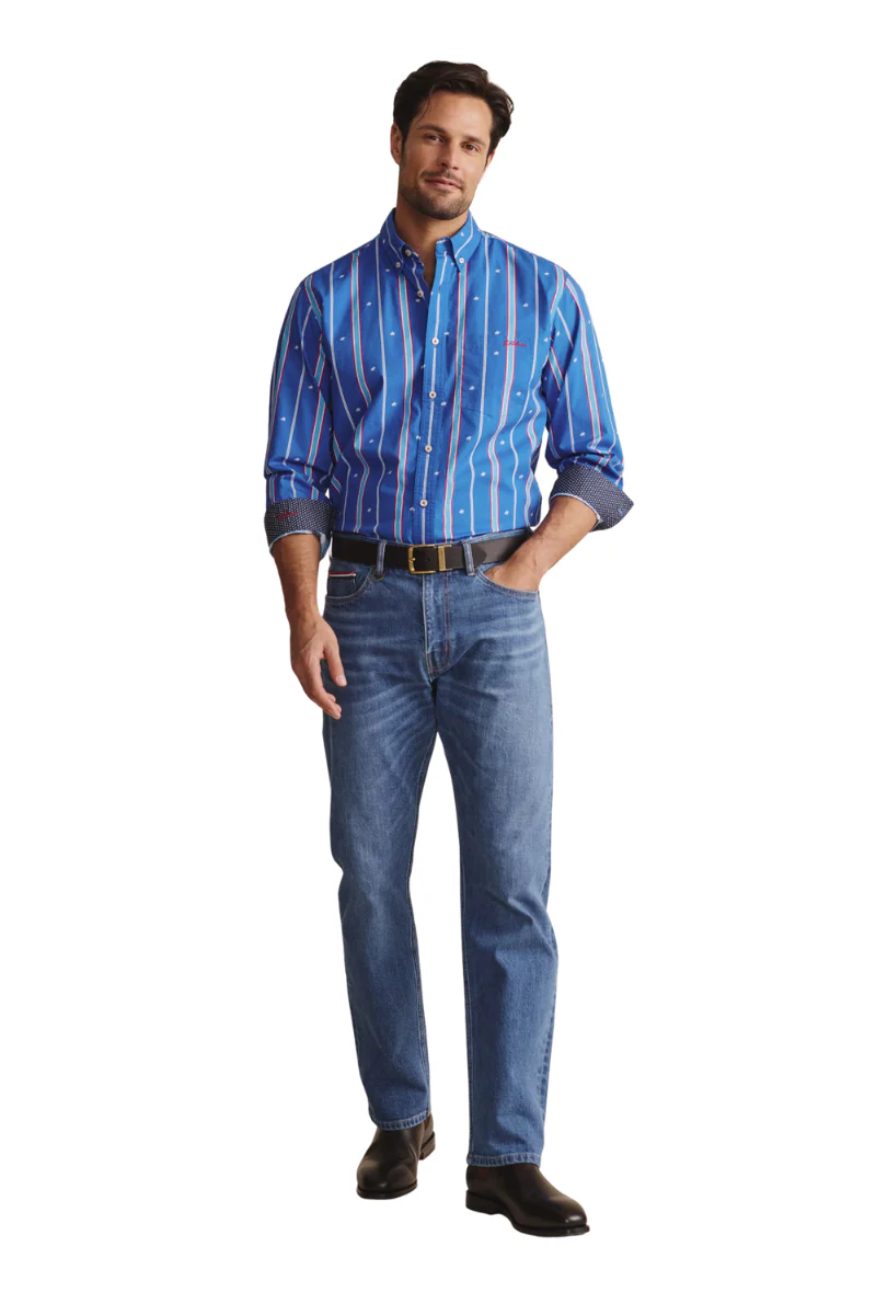 S.Kidman Mens Aberdeen Full Button L/S Print Shirt (1SHM00079) Mid Blue - Image 4