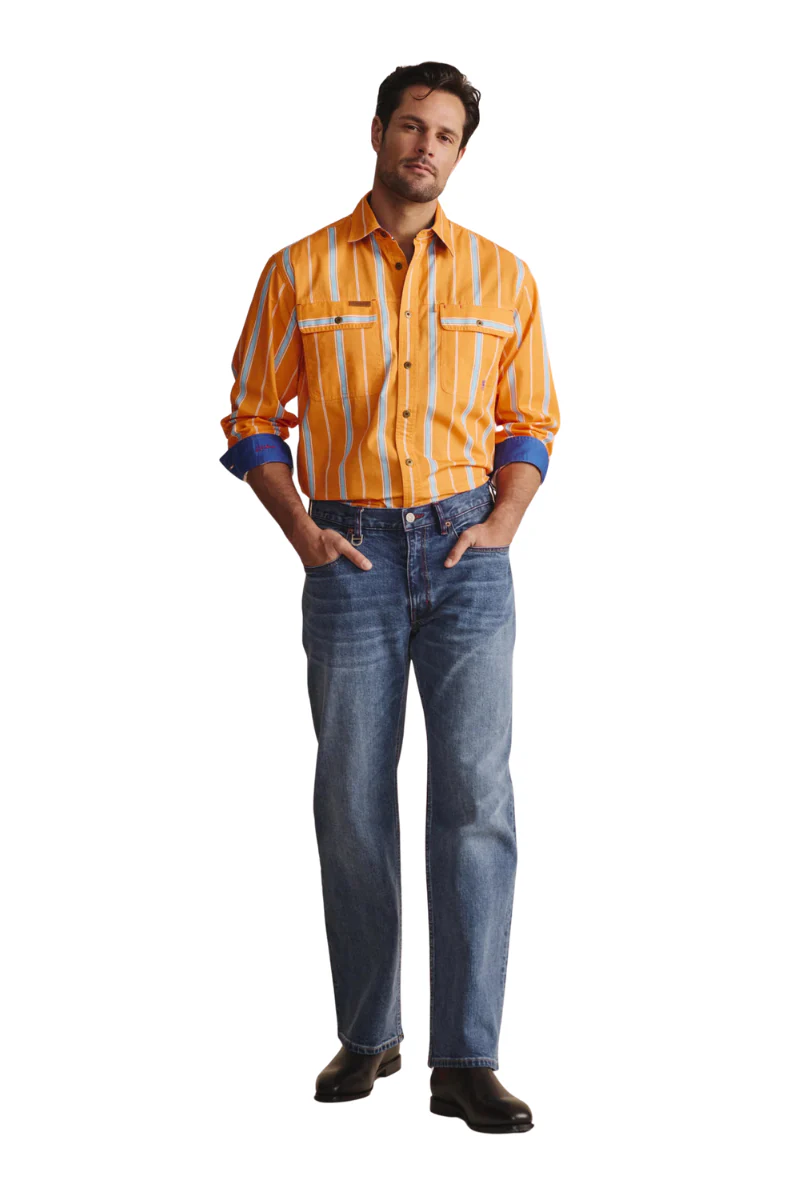 S.Kidman Mens Armstrong Full Button L/S Print Shirt (1SHM00110) Orange - Image 3