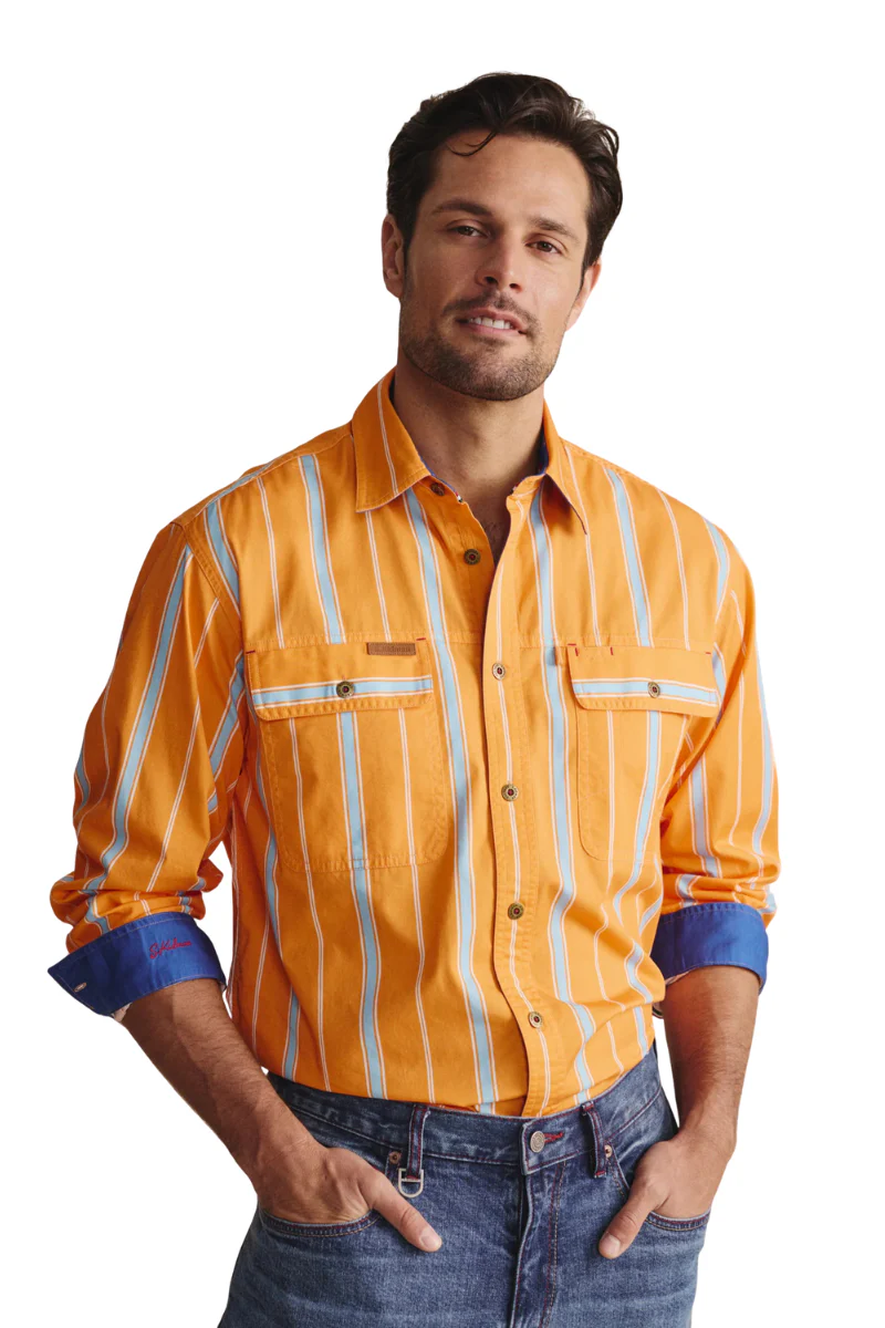 S.Kidman Mens Armstrong Full Button L/S Print Shirt (1SHM00110) Orange - Image 4