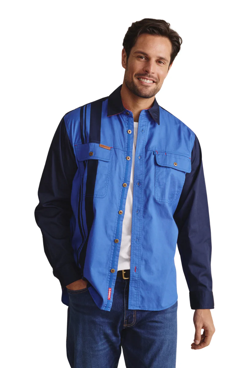 S.Kidman Mens Armstrong Full Button L/S Print Shirt (1SHM00113) Mid Blue - Image 2