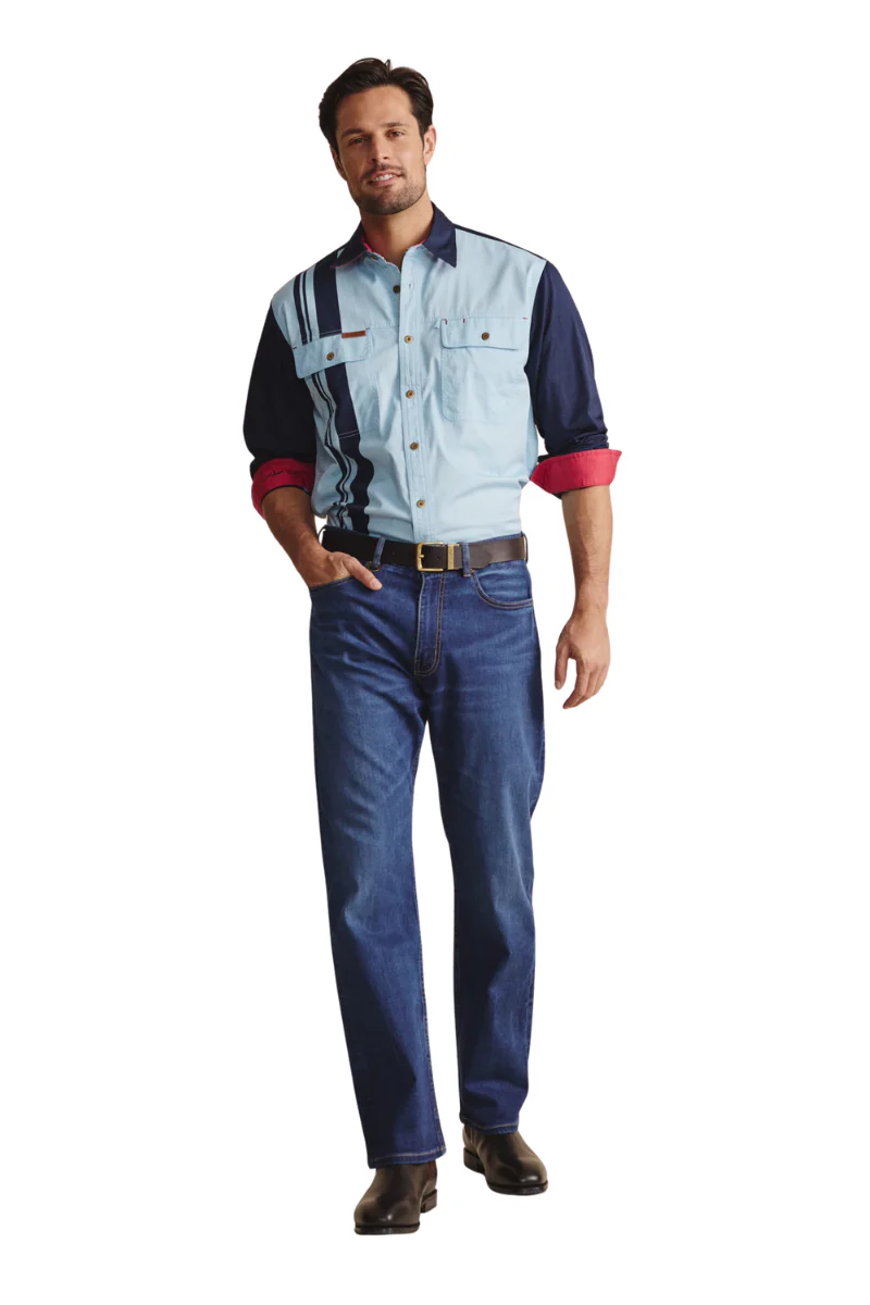 S.Kidman Mens Armstrong Full Button L/S Print Shirt (1SHM00113) Sky Blue - Image 3